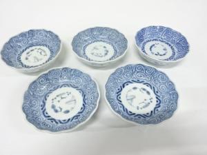 古伊万里　染付　蛸唐草　なます皿　5客